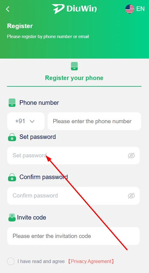 set a password for Diuwin account